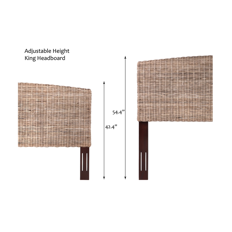 Bowery Hill Coastal Rattan/Wood King Headboard in Gray Finish
