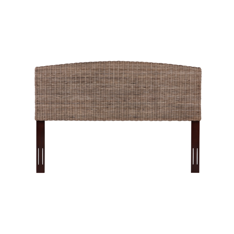 Bowery Hill Coastal Rattan/Wood King Headboard in Gray Finish