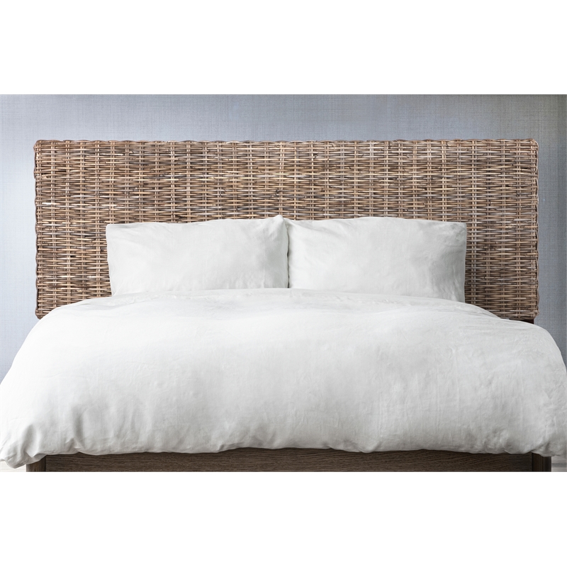 Bowery Hill Coastal Rattan/Wood King Headboard in Gray Finish
