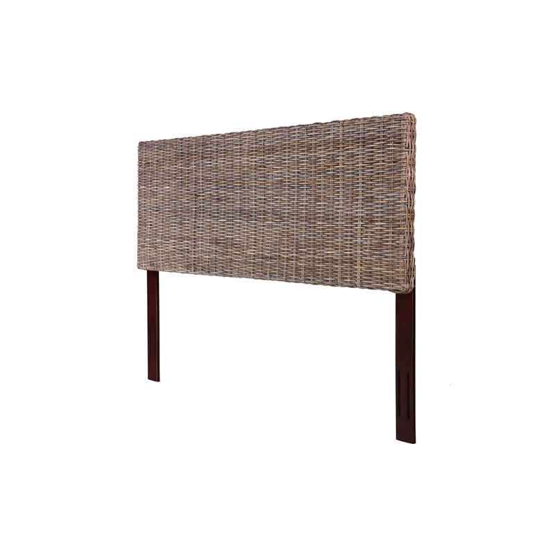 Bowery Hill Coastal Rattan/Wood King Headboard in Gray Finish