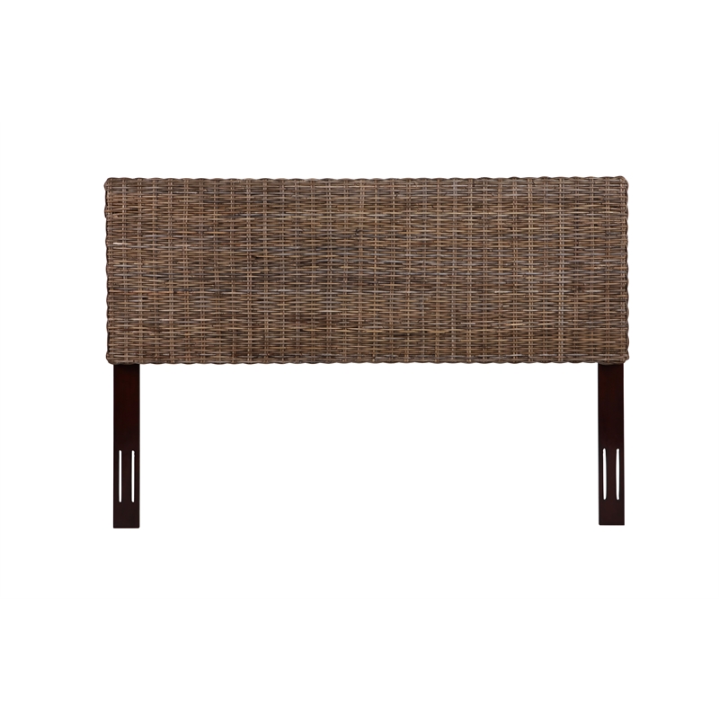 Bowery Hill Coastal Rattan/Wood King Headboard in Gray Finish