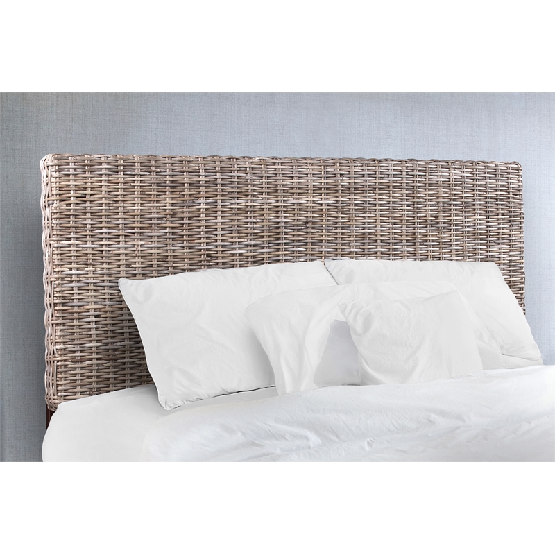 Bowery Hill Coastal Rattan/Wood King Headboard in Gray Finish