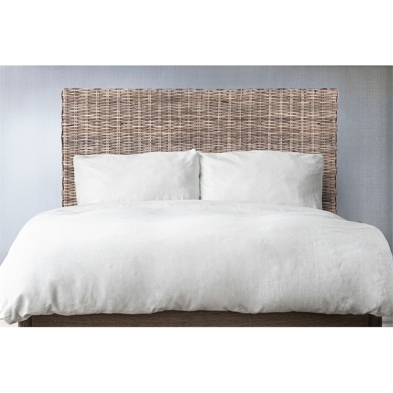 Bowery Hill Coastal Rattan/Wood Queen Headboard in Gray Finish
