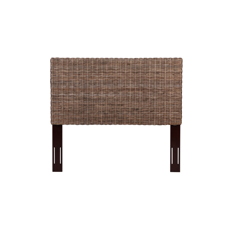 Bowery Hill Coastal Rattan/Wood Queen Headboard in Gray Finish
