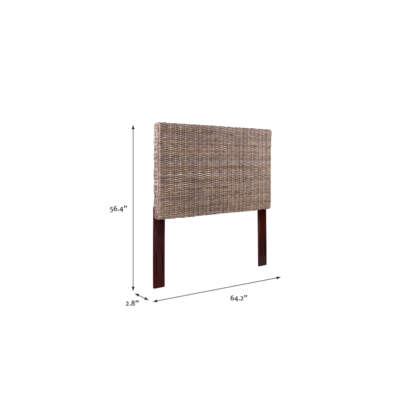 Bowery Hill Coastal Rattan/Wood Queen Headboard in Gray Finish