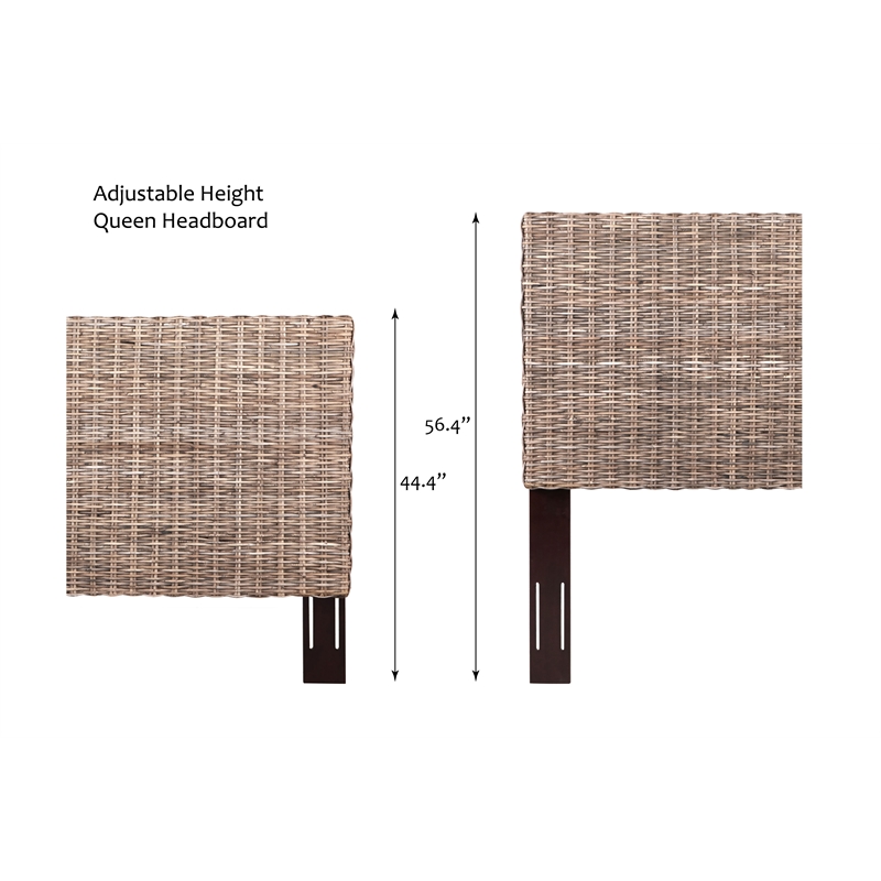 Bowery Hill Coastal Rattan/Wood Queen Headboard in Gray Finish