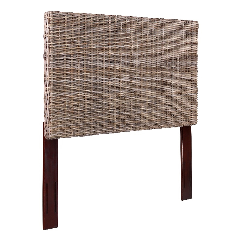 Bowery Hill Coastal Rattan/Wood Queen Headboard in Gray Finish