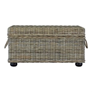 Bowery Hill Farmhouse 42&quot Wicker / Rattan Storage Trunk in Tan