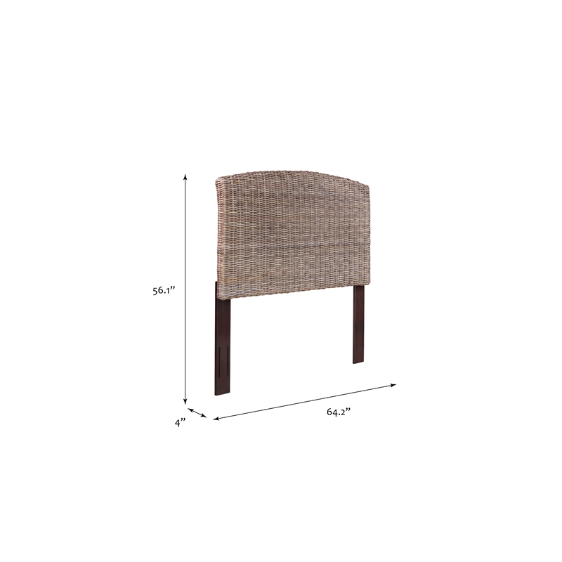 Bowery Hill Contemporary Handwoven Rattan Queen Headboard in Gray