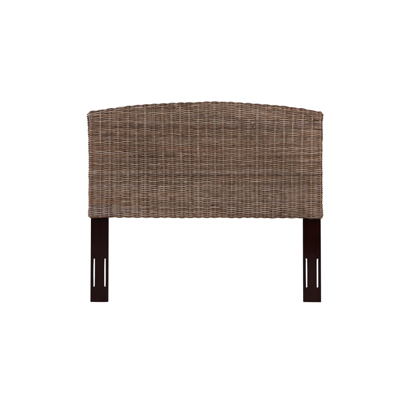 Bowery Hill Contemporary Handwoven Rattan Queen Headboard in Gray