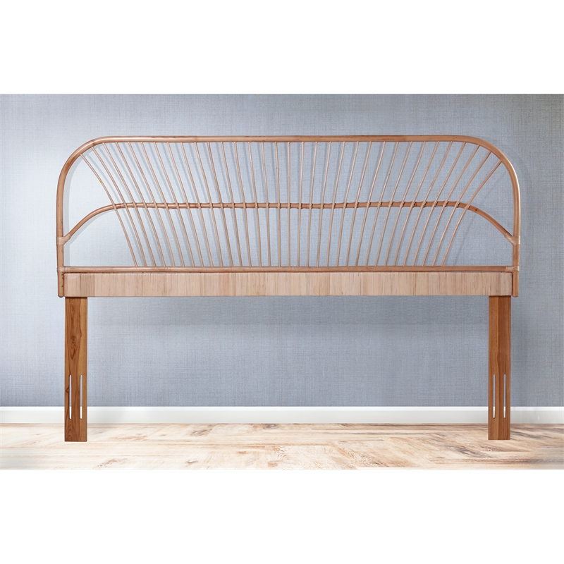 Bowery Hill Contemporary Handwoven Rattan Headboard in Natural
