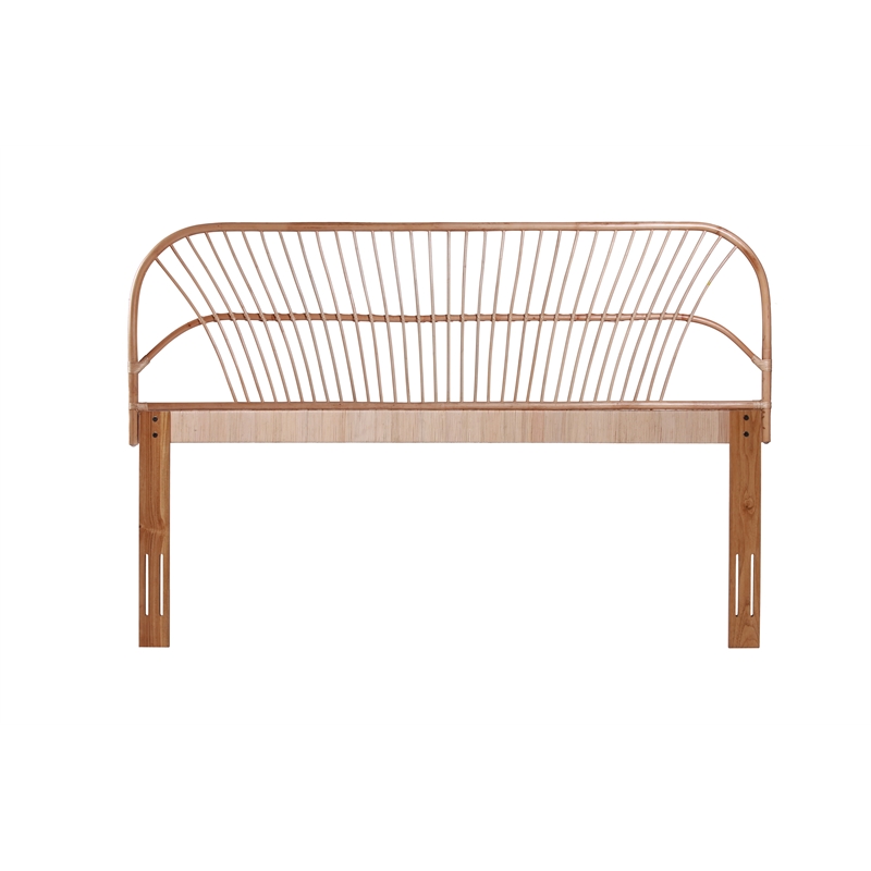 Bowery Hill Contemporary Handwoven Rattan Headboard in Natural
