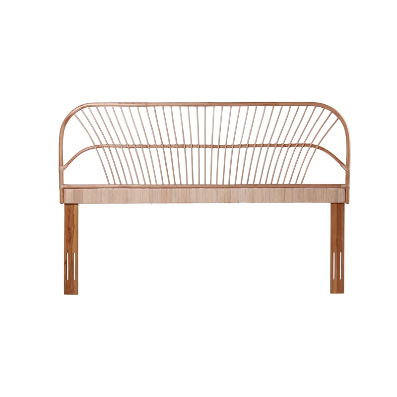 Bowery Hill Contemporary Handwoven Rattan Headboard in Natural