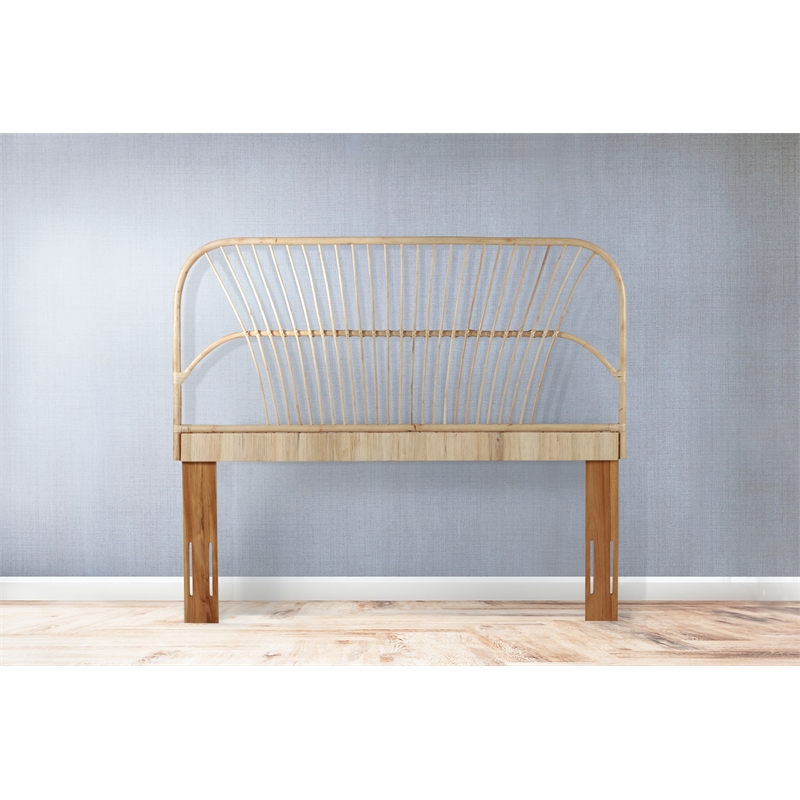 Bowery Hill Contemporary Handwoven Rattan Headboard in Natural