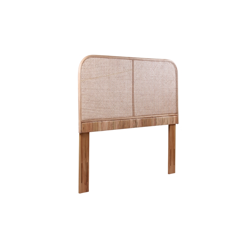 Bowery Hill Contemporary Cane and Teak Rattan Headboard in Natural