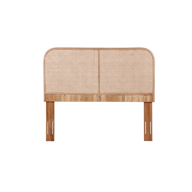 Bowery Hill Contemporary Cane and Teak Rattan Headboard in Natural