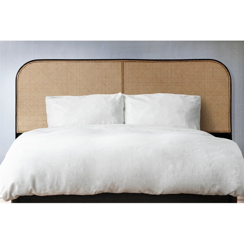 Bowery Hill Contemporary Cane and Teak Rattan Headboard in Natural