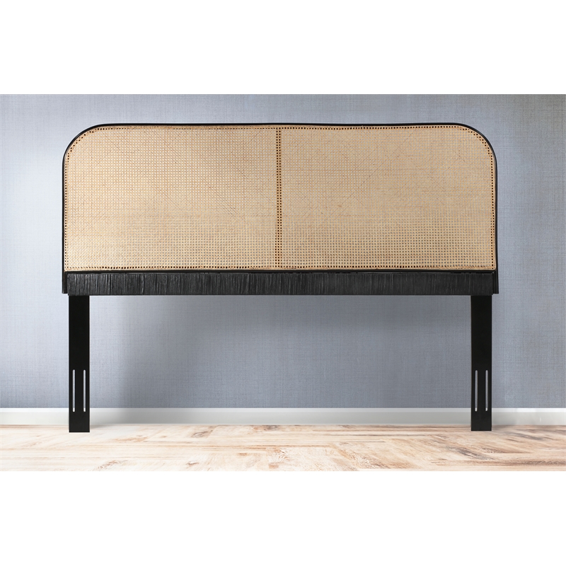 Bowery Hill Contemporary Cane and Teak Rattan Headboard in Natural