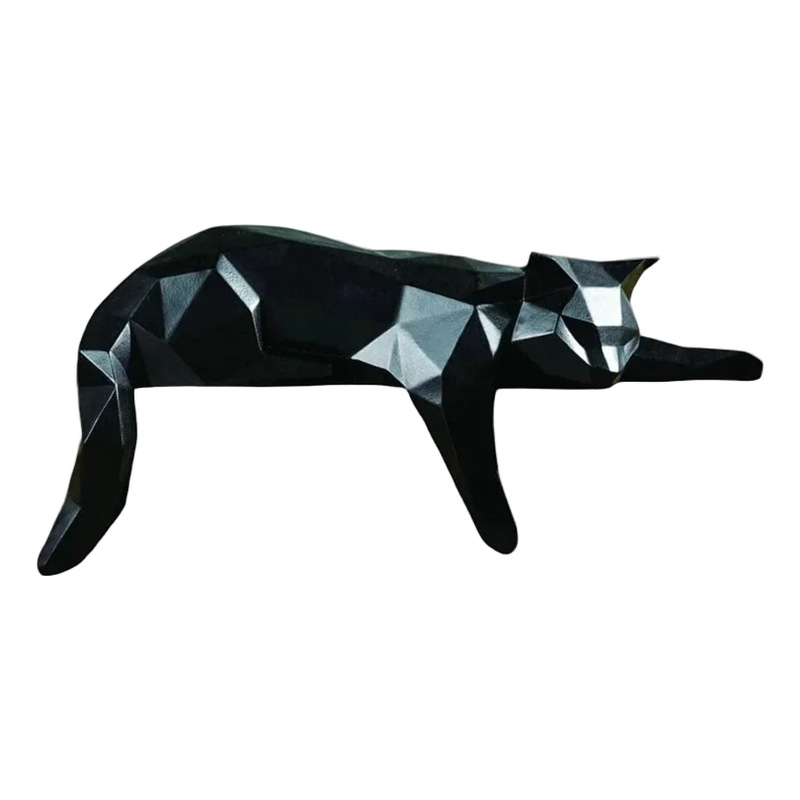 Bowery Hill Contemporary Geometric Lying Cat Figurine in Black