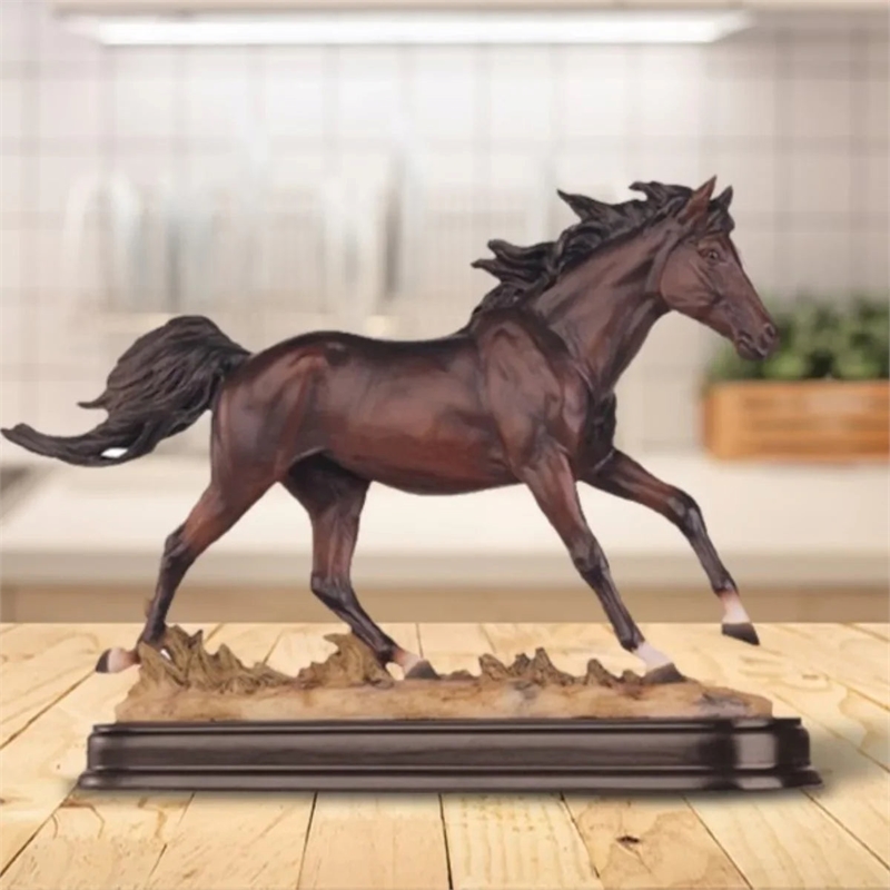 Bowery Hill Dark Brown Resin Galloping Horse Statue Elegant Home Decor