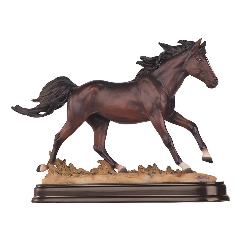 Bowery Hill Dark Brown Resin Galloping Horse Statue Elegant Home Decor