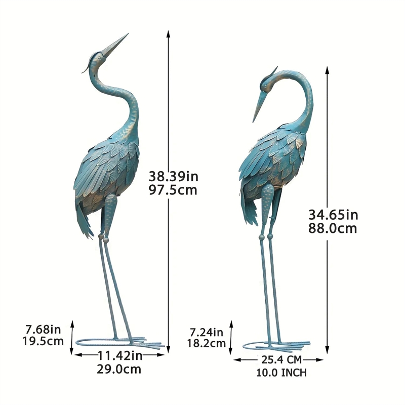 Bowery Hill Blue Metal Crane Garden Statues Elegant Outdoor Decor