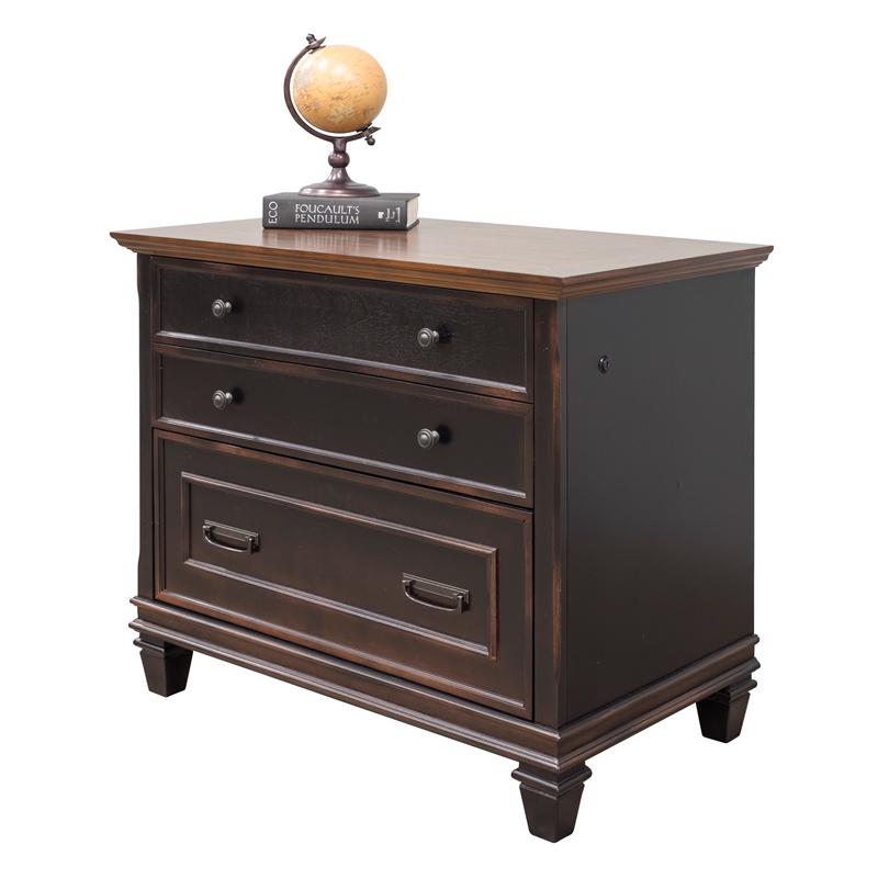 Bowery Hill Set of 2 Wood Writing Office Desk & Lateral Filing Cabinet