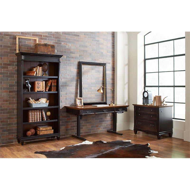 Bowery Hill Set of 2 Wood Writing Office Desk & Lateral Filing Cabinet