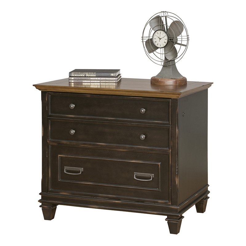 Bowery Hill Set of 2 Wood Writing Office Desk & Lateral Filing Cabinet