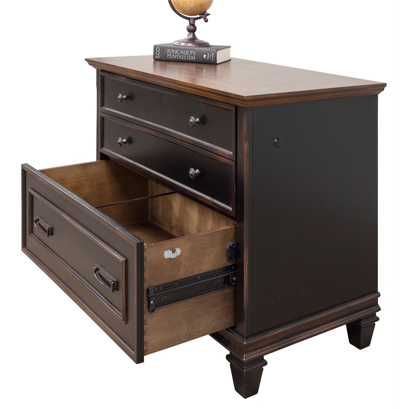Bowery Hill Set of 2 Wood Writing Office Desk & Lateral Filing Cabinet