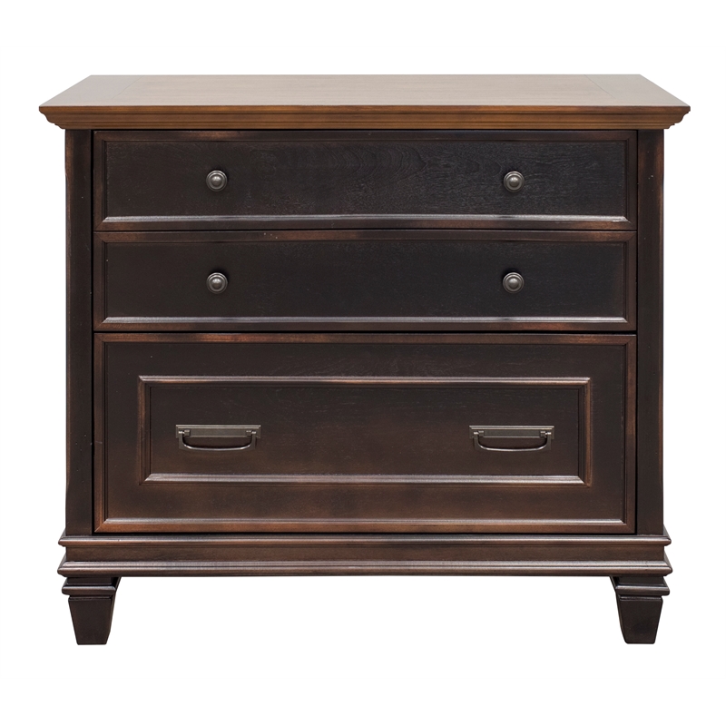 Bowery Hill Set of 2 Wood Writing Office Desk & Lateral Filing Cabinet