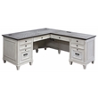 Bowery Hill Set of 2 L-Desk and Return Writing Table & Lateral Filing Cabinet