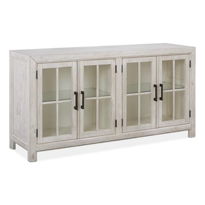 Bowery Hill Traditional Solid Pine Wood Buffet Curio in White