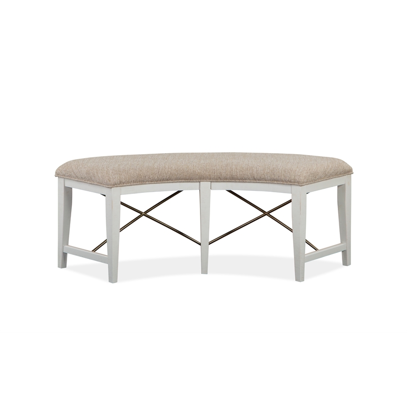 Bowery Hill Wood Chalk White Bench Curved Upholstered 52