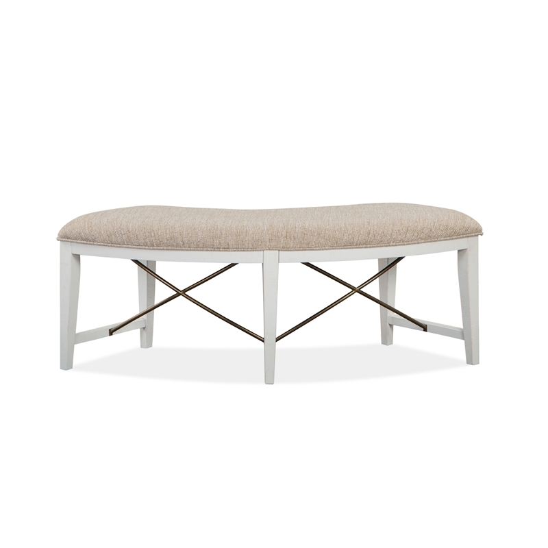 Bowery Hill Wood Chalk White Bench Curved Upholstered 52