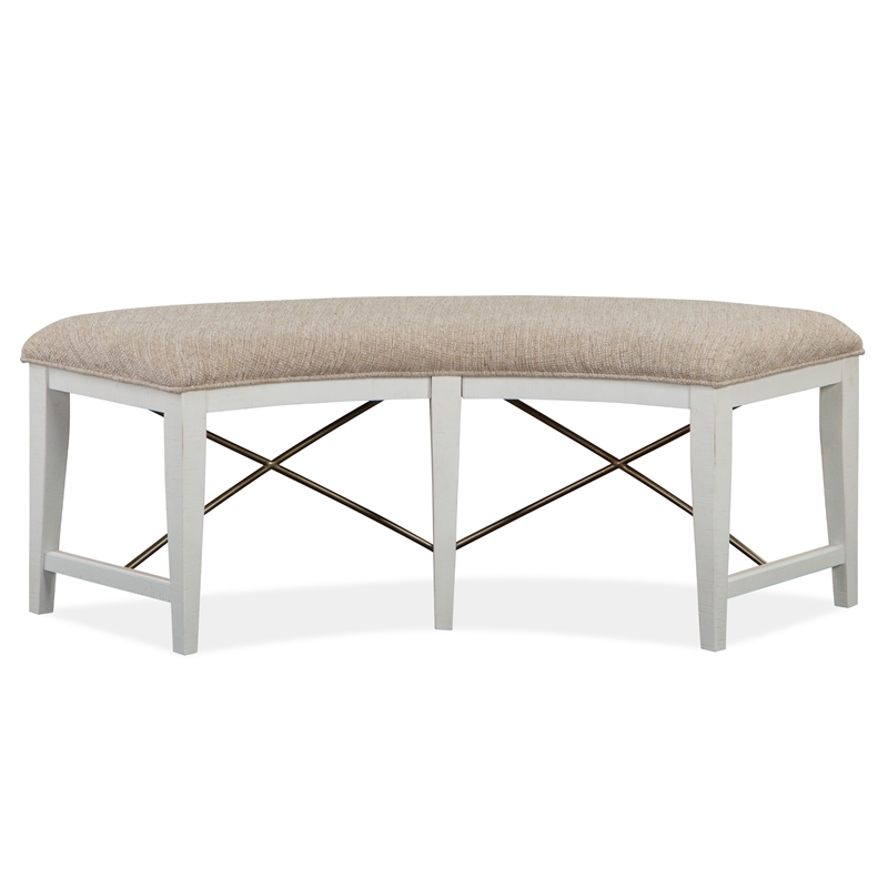 Bowery Hill Wood Chalk White Bench Curved Upholstered 52