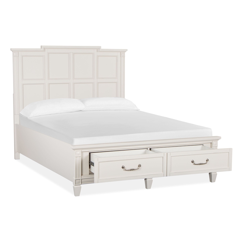 Bowery Hill Traditional Egg Shell White Queen Panel Storage Bed