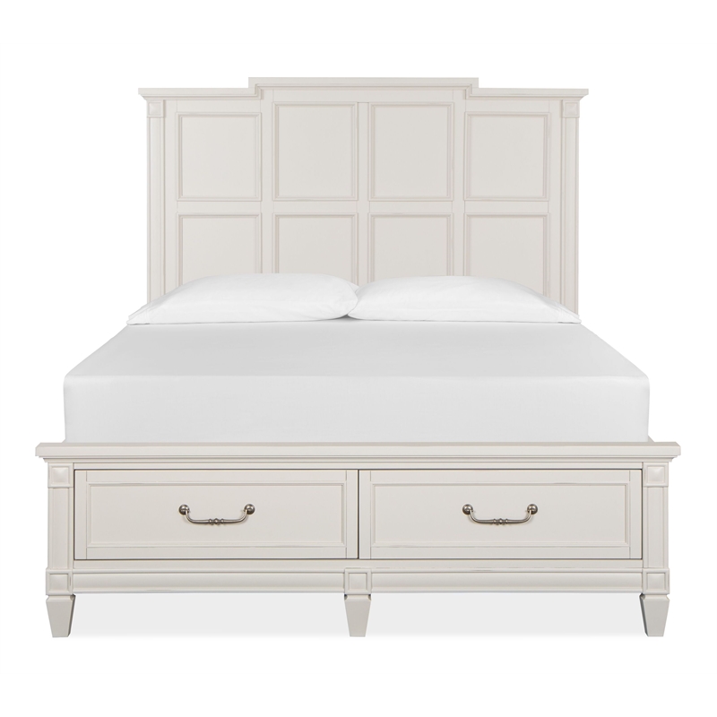 Bowery Hill Traditional Egg Shell White Queen Panel Storage Bed
