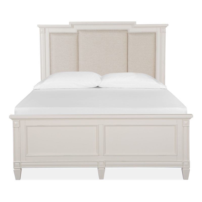 Bowery Hill Traditional Egg Shell White Queen Panel Upholstered Bed