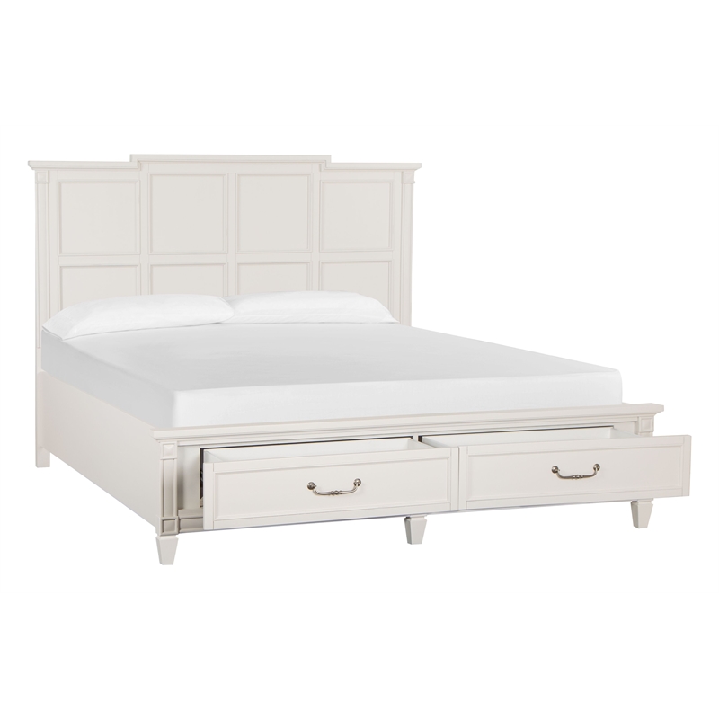 Bowery Hill Traditional Egg Shell White King Panel Storage Bed