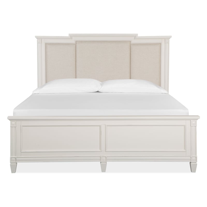 Bowery Hill Traditional Egg Shell White King Panel Upholstered Bed