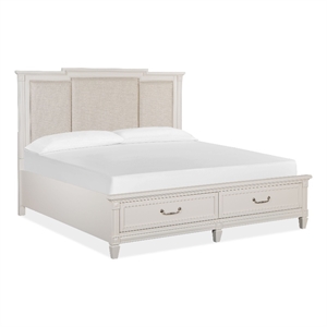 Bowery Hill Traditional Egg Shell White King Panel Upholstered Storage Bed