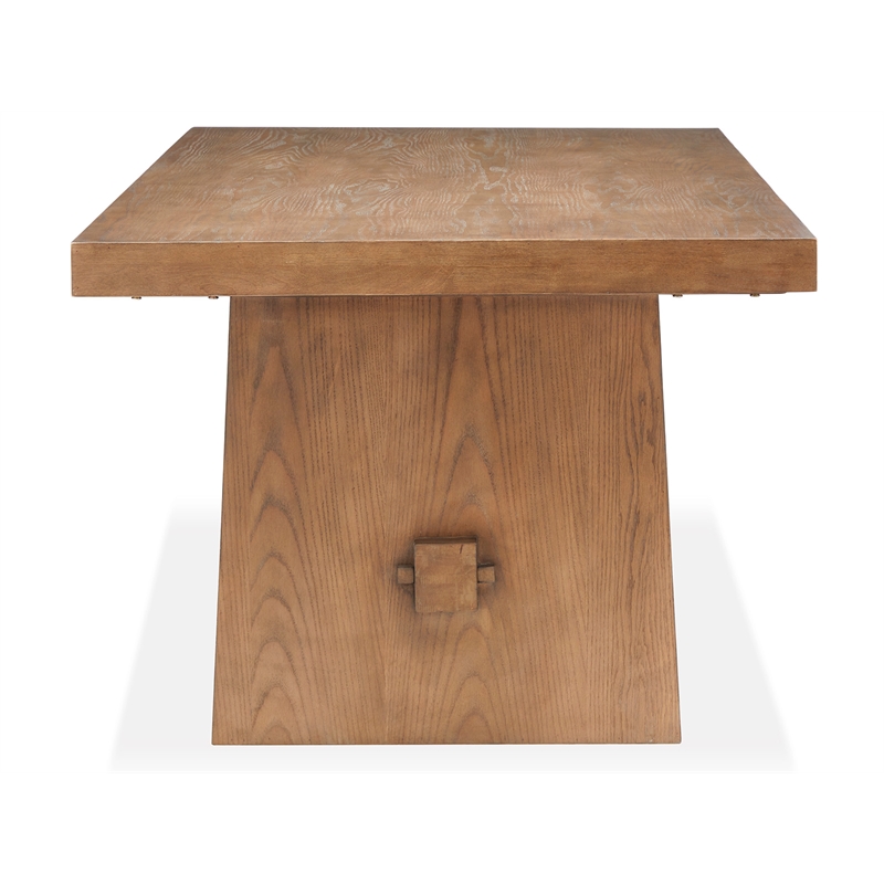 Bowery Hill Transitional Wood Belgian Wheat Trestle Dining Table