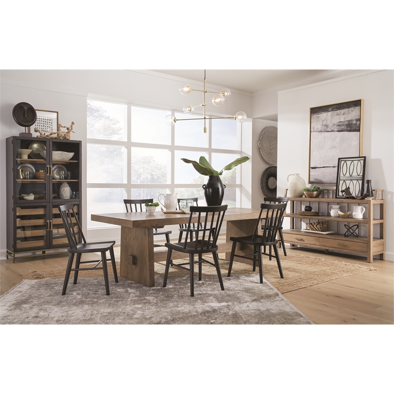 Bowery Hill Transitional Wood Belgian Wheat Trestle Dining Table