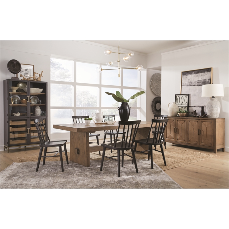 Bowery Hill Transitional Wood Belgian Wheat Trestle Dining Table