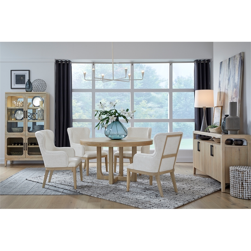 Bowery Hill Transitional Oak Veneer and Hardwood Solids Butternut Buffet Curio