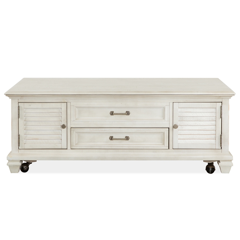 Bowery Hill Pine Veneer Alabaster Cocktail Table Rectangular Lift Top Storage