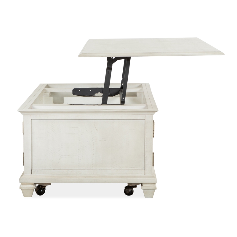 Bowery Hill Pine Veneer Alabaster Cocktail Table Rectangular Lift Top Storage