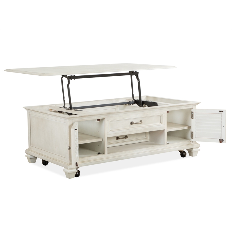 Bowery Hill Pine Veneer Alabaster Cocktail Table Rectangular Lift Top Storage