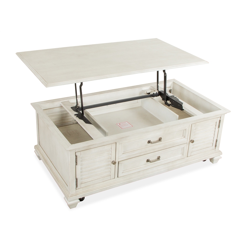 Bowery Hill Pine Veneer Alabaster Cocktail Table Rectangular Lift Top Storage